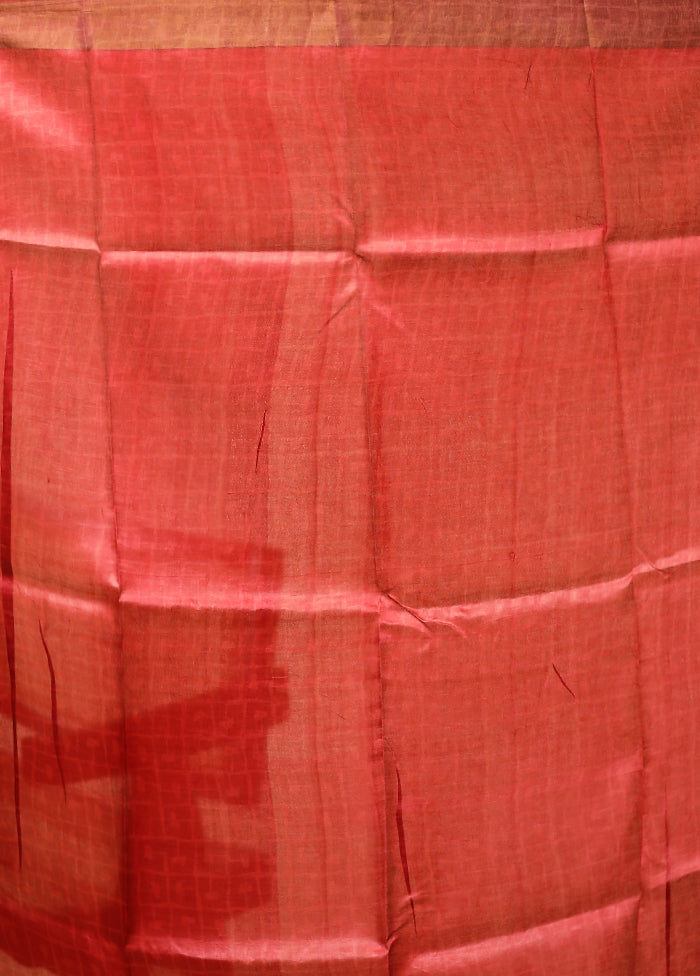 Pink Tussar Silk Saree With Blouse Piece