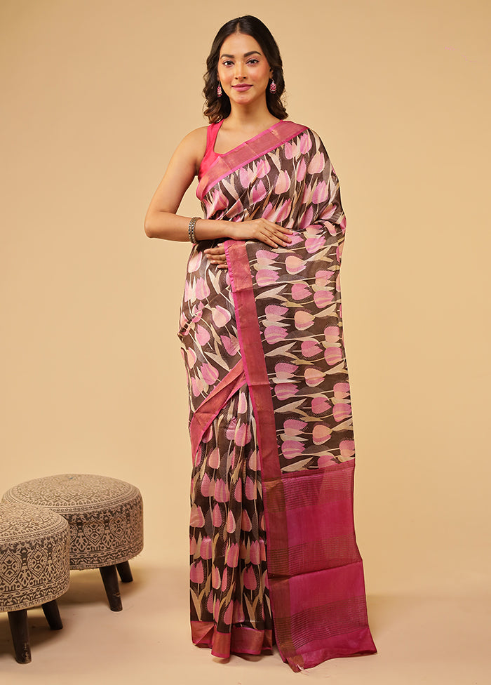 Maroon Tussar Silk Saree With Blouse Piece