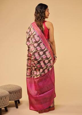 Maroon Tussar Silk Saree With Blouse Piece