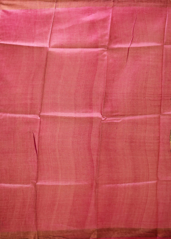 Maroon Tussar Silk Saree With Blouse Piece