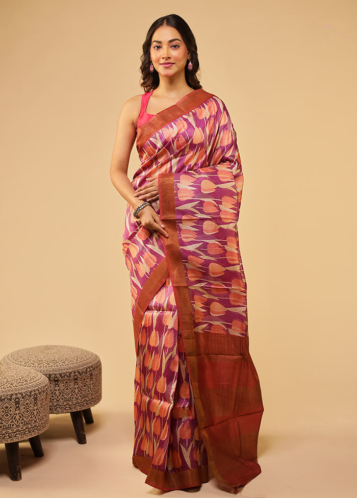 Purple Tussar Silk Saree With Blouse Piece