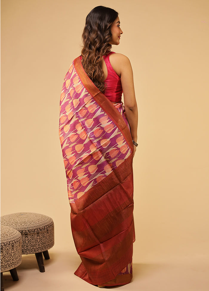 Purple Tussar Silk Saree With Blouse Piece