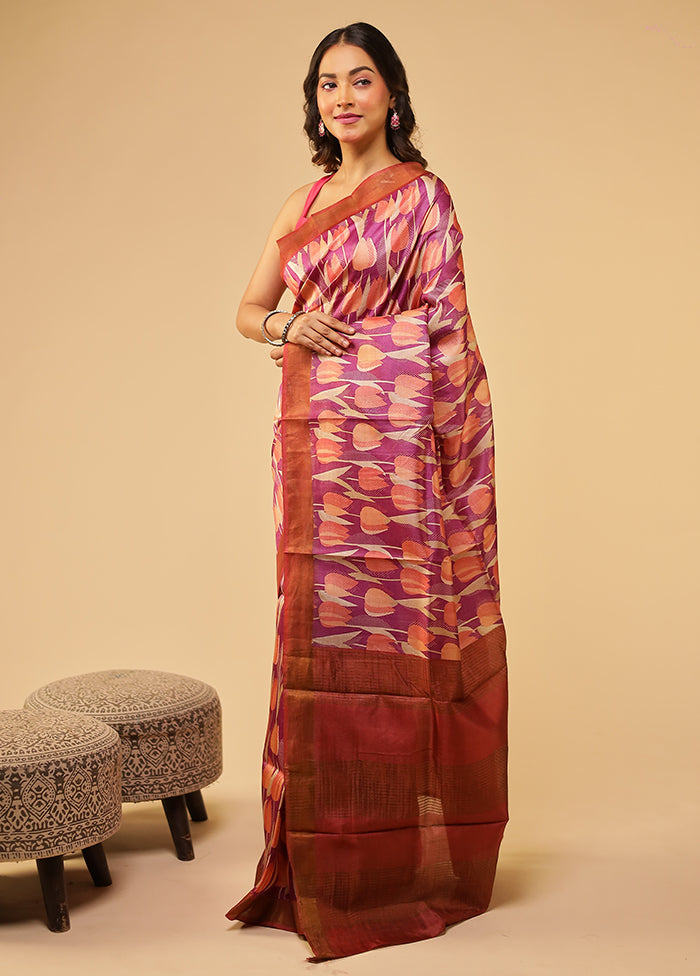 Purple Tussar Silk Saree With Blouse Piece