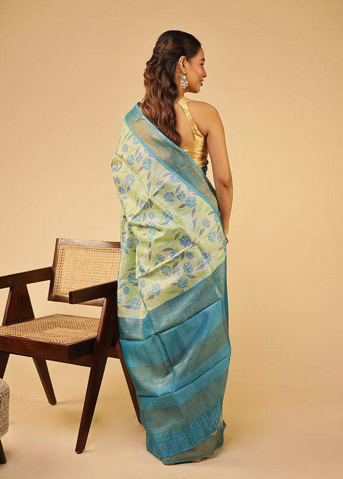 Green Tussar Silk Saree With Blouse Piece
