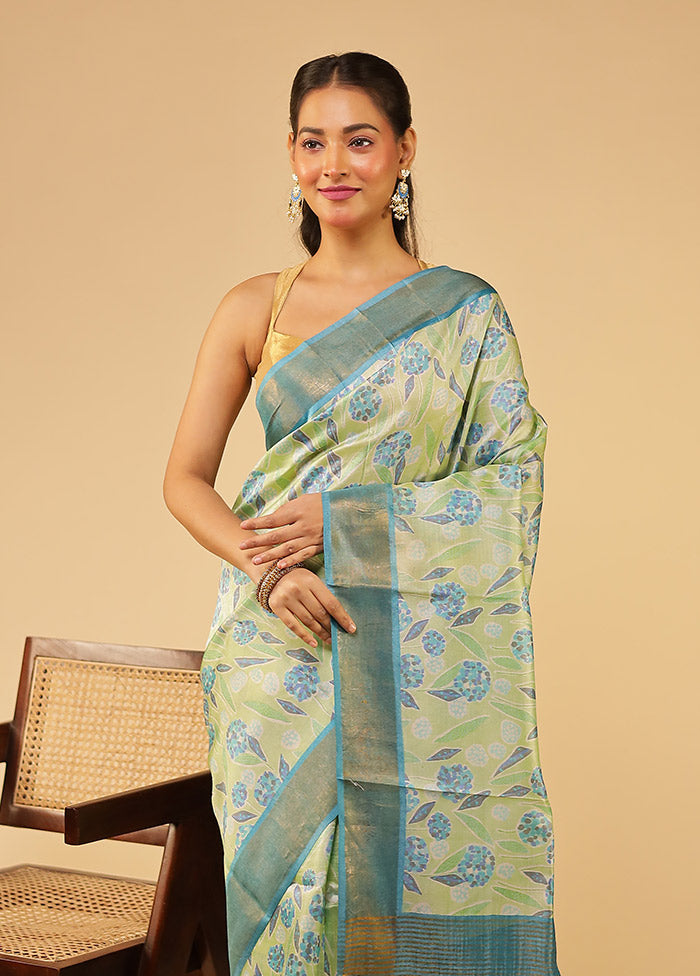 Green Tussar Silk Saree With Blouse Piece