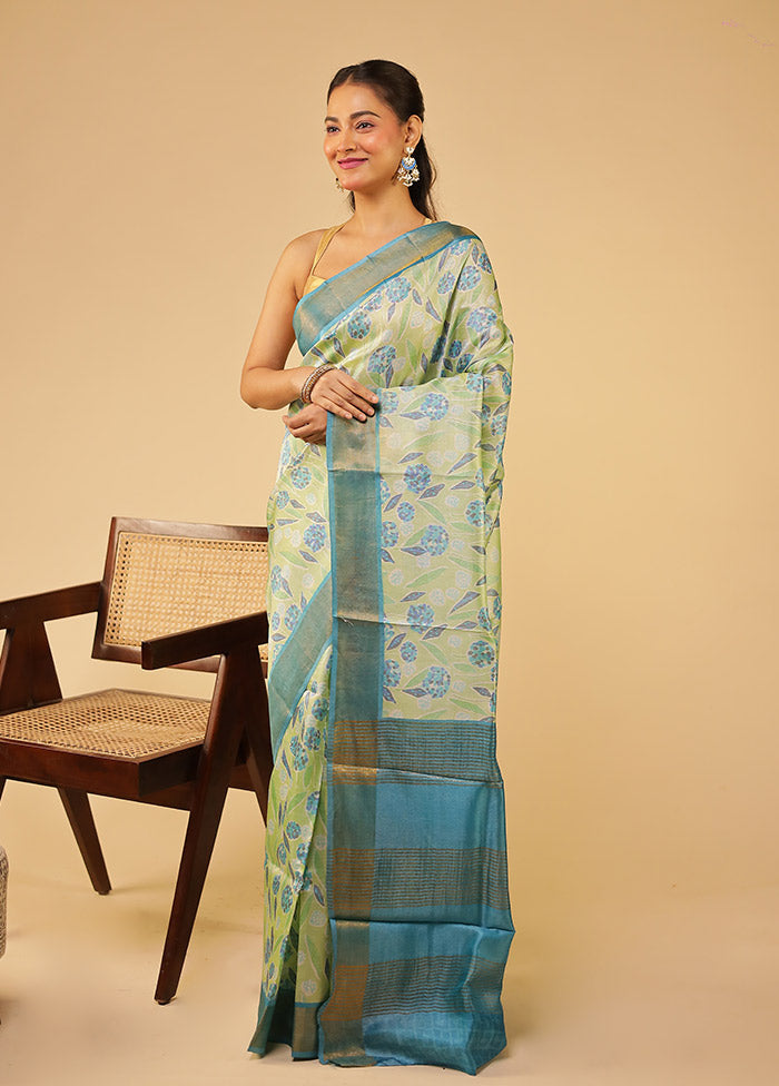 Green Tussar Silk Saree With Blouse Piece