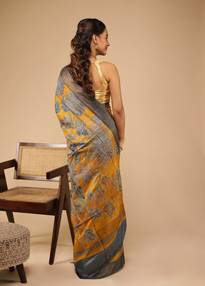 Yellow Handloom Tussar Pure Silk Saree With Blouse Piece