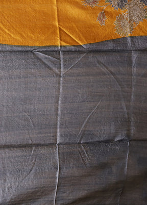 Yellow Handloom Tussar Pure Silk Saree With Blouse Piece