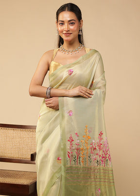 Green Linen Silk Saree With Blouse Piece