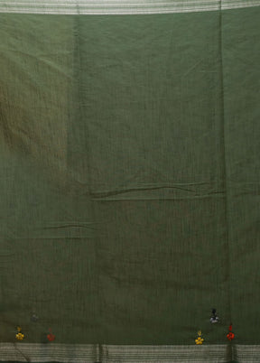 Green Linen Silk Saree With Blouse Piece