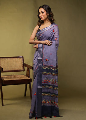 Blue Linen Silk Saree With Blouse Piece