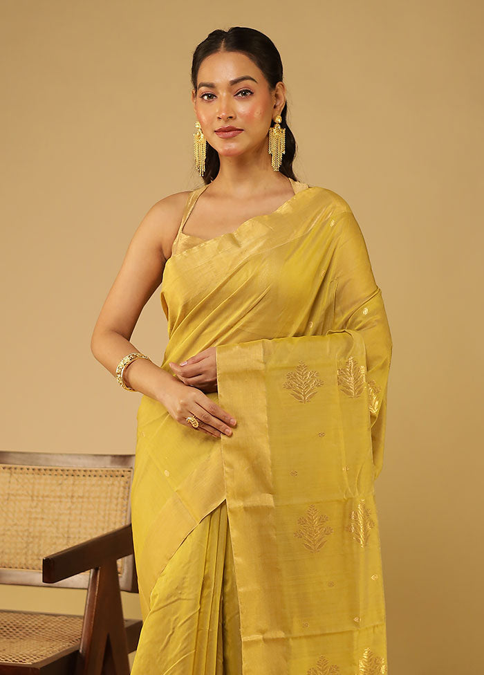 Green Chanderi Silk Saree With Blouse Piece