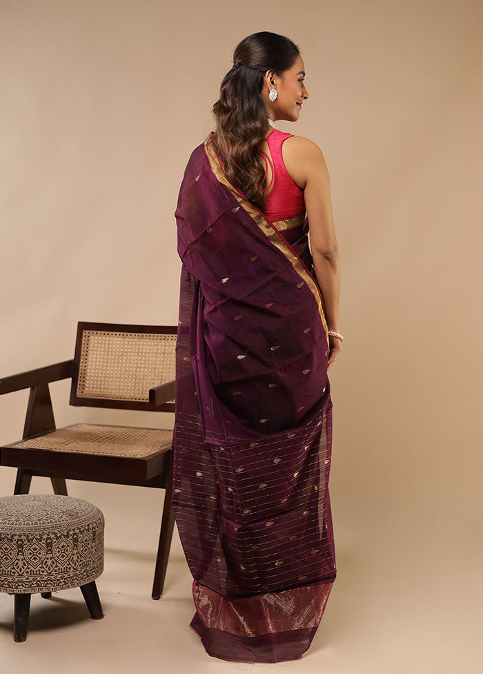 Maroon Chanderi Silk Saree With Blouse Piece