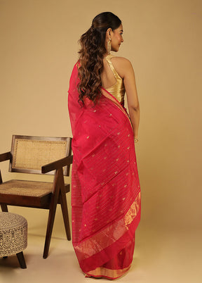 Pink Chanderi Silk Saree With Blouse Piece