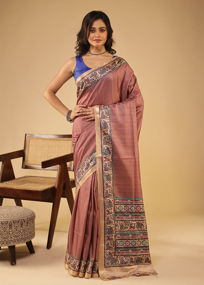 Purple Tussar Silk Saree With Blouse Piece