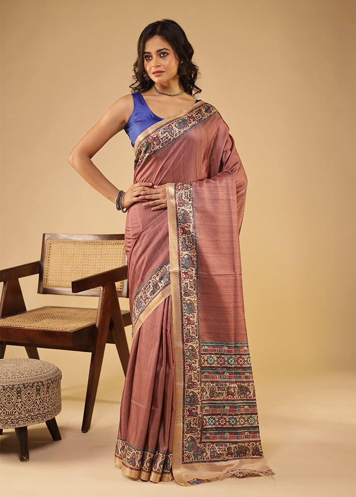 Purple Tussar Silk Saree With Blouse Piece