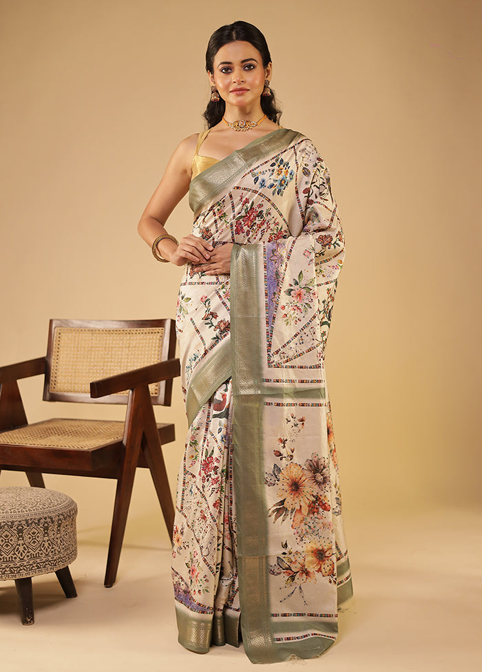 Cream Tussar Silk Saree With Blouse Piece