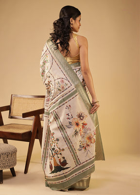 Cream Tussar Silk Saree With Blouse Piece