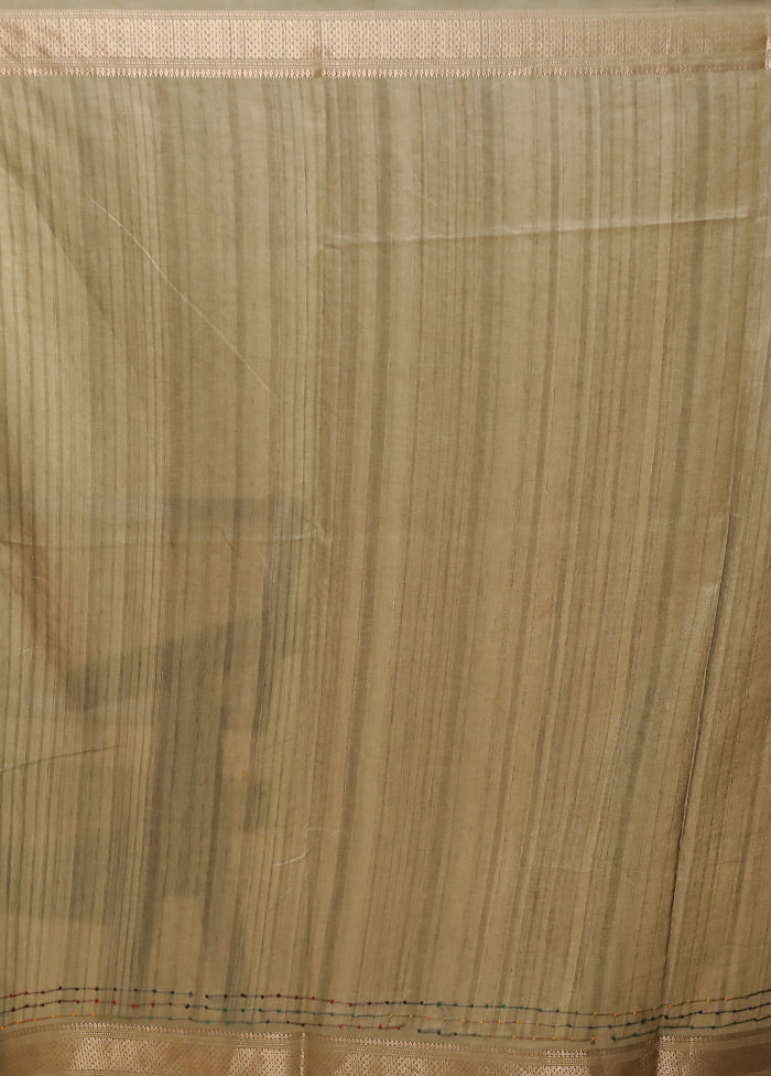 Cream Tussar Silk Saree With Blouse Piece