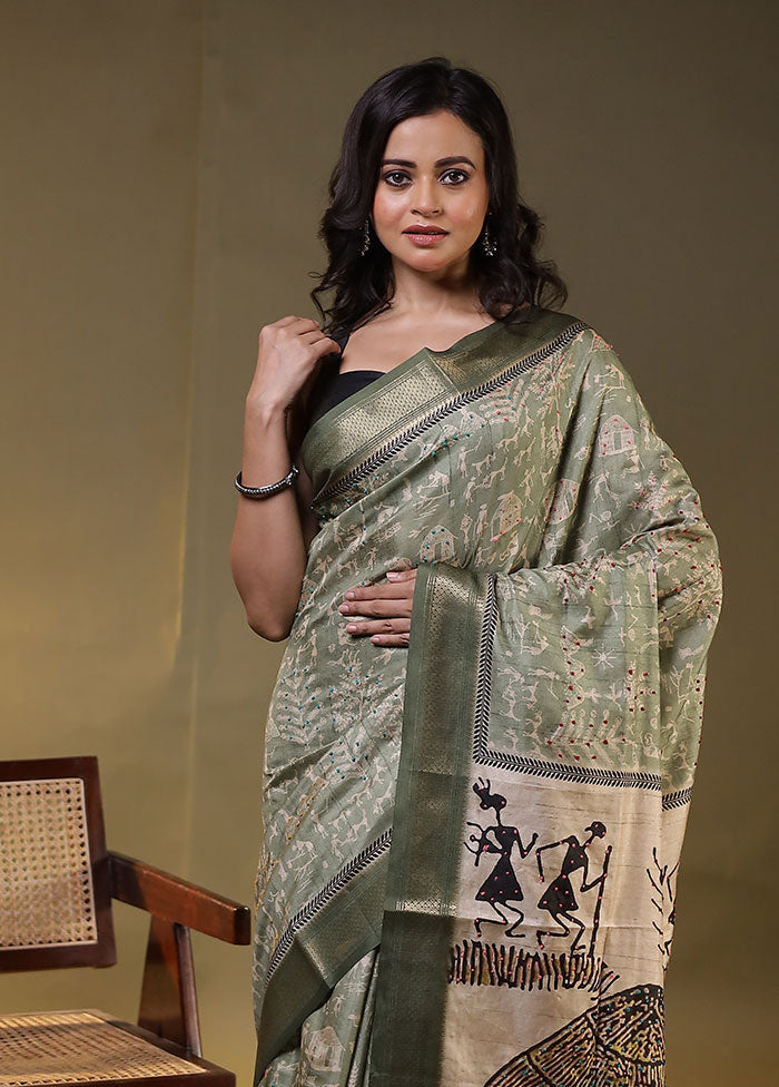 Multicolor Tussar Silk Saree With Blouse Piece