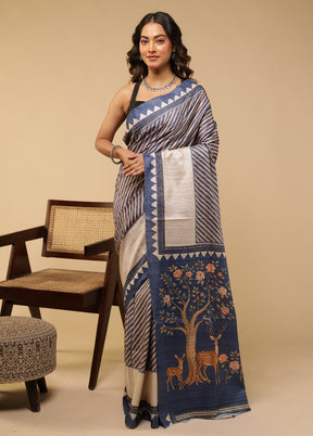 Blue Tussar Silk Saree With Blouse Piece