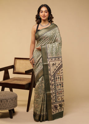 Cream Tussar Silk Saree With Blouse Piece