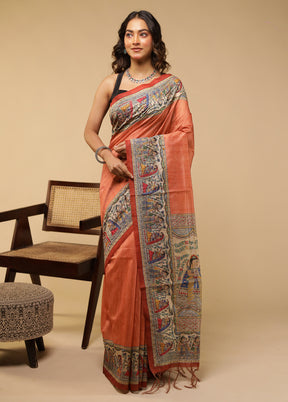 Cream Tussar Silk Saree With Blouse Piece
