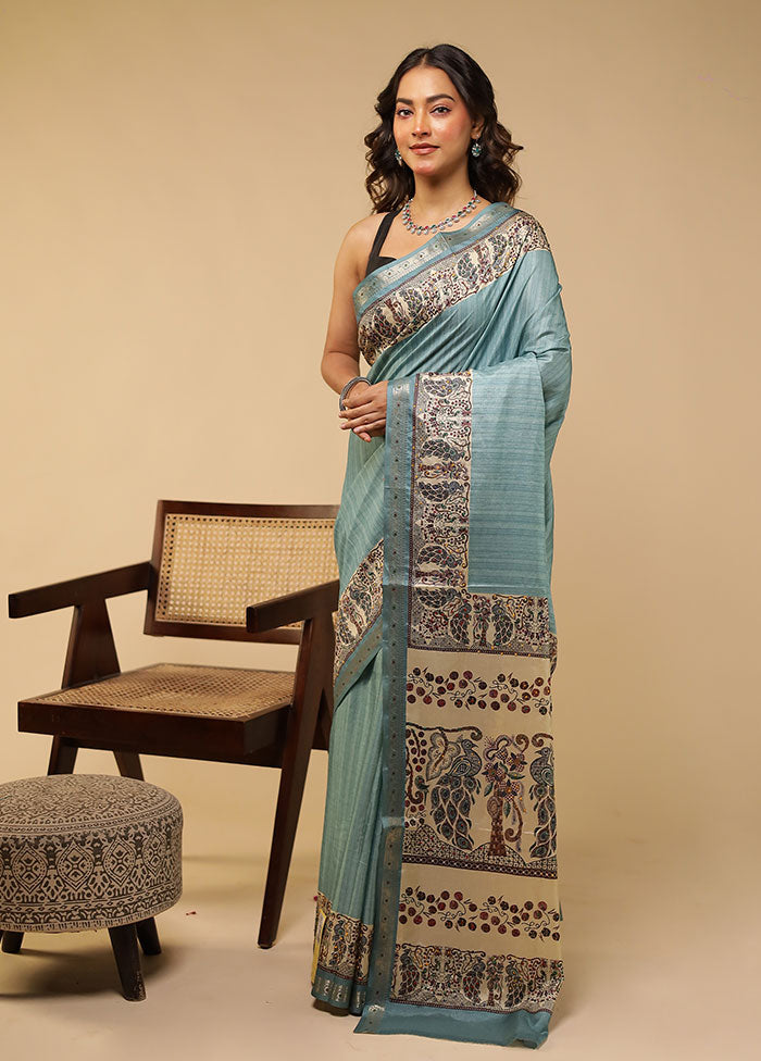 Cream Tussar Silk Saree With Blouse Piece