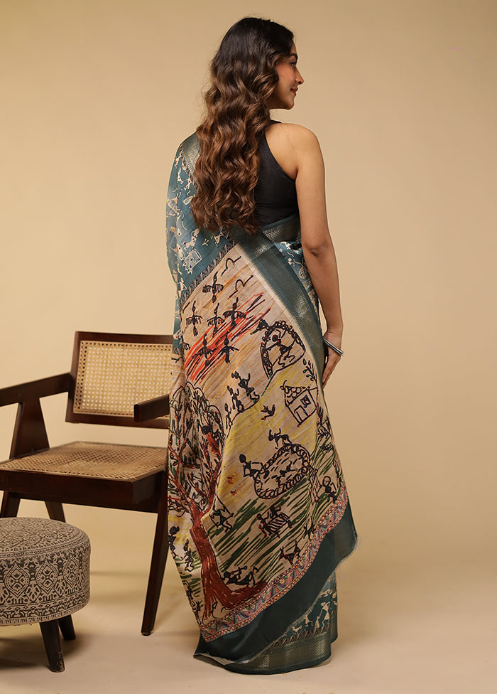 Cream Tussar Silk Saree With Blouse Piece