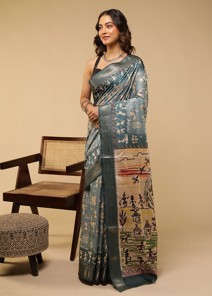 Cream Tussar Silk Saree With Blouse Piece