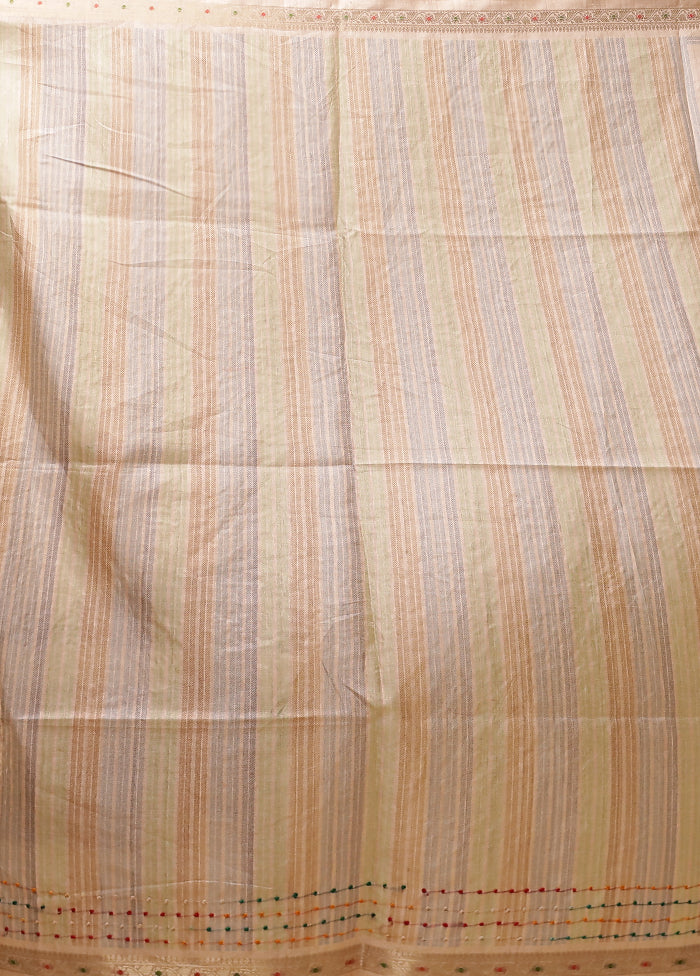 Cream Tussar Silk Saree With Blouse Piece