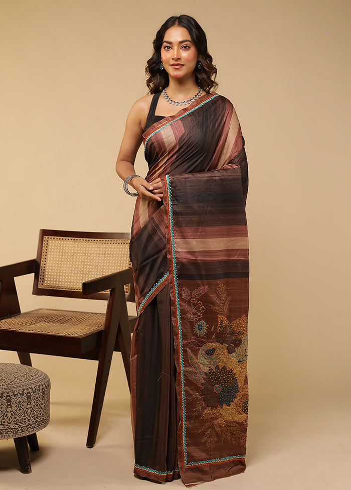 Multicolor Tussar Silk Saree With Blouse Piece