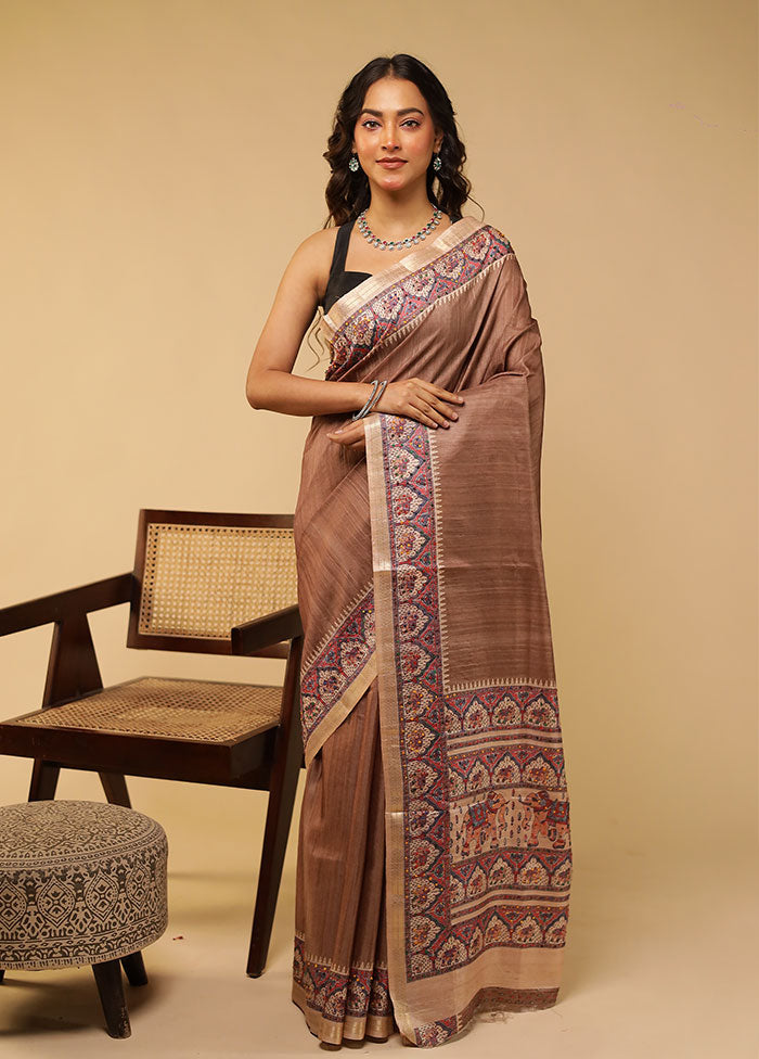 Brown Tussar Silk Saree With Blouse Piece