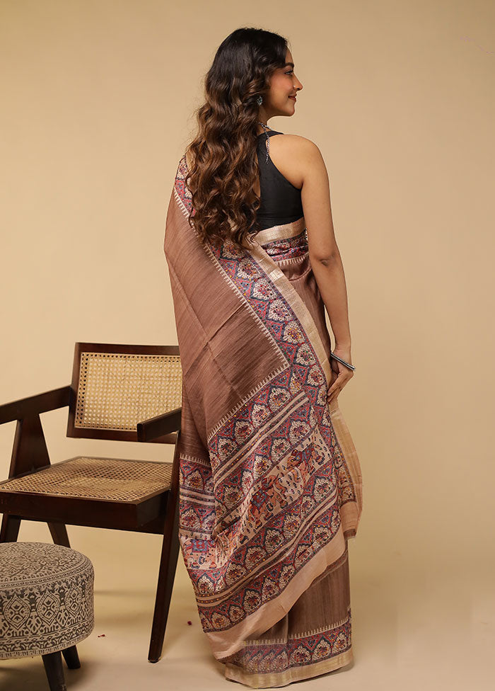 Brown Tussar Silk Saree With Blouse Piece