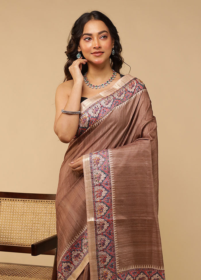Brown Tussar Silk Saree With Blouse Piece