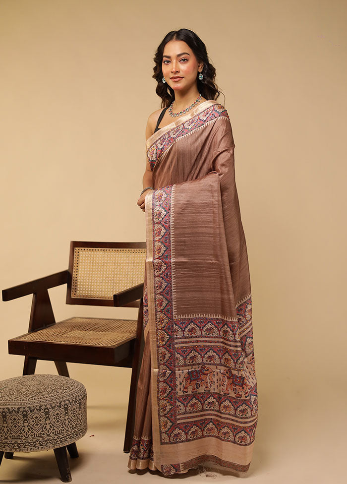 Brown Tussar Silk Saree With Blouse Piece
