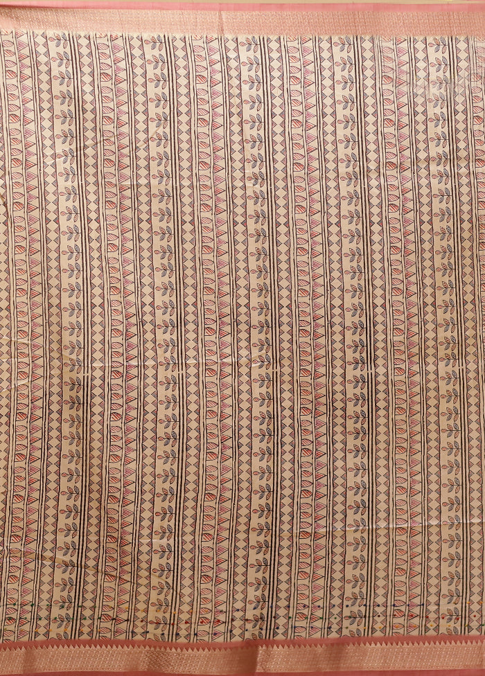 Cream Tussar Silk Saree With Blouse Piece