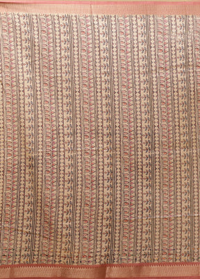 Cream Tussar Silk Saree With Blouse Piece