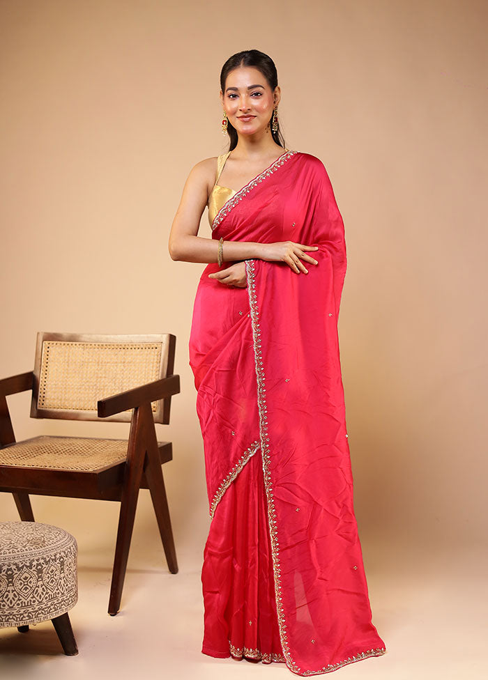 Pink Georgette Saree With Blouse Piece