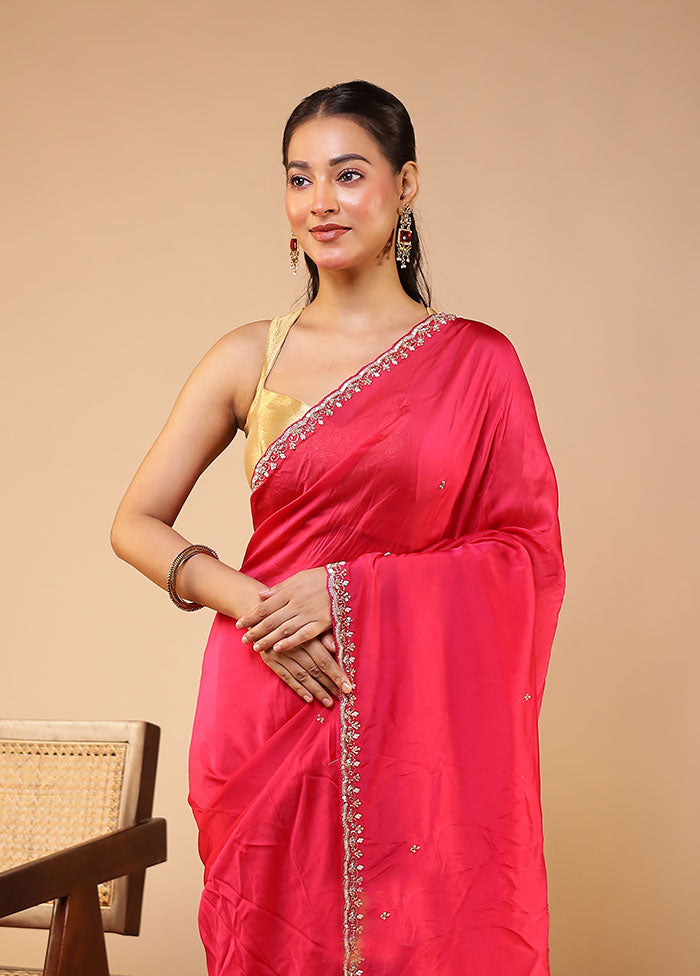 Pink Georgette Saree With Blouse Piece