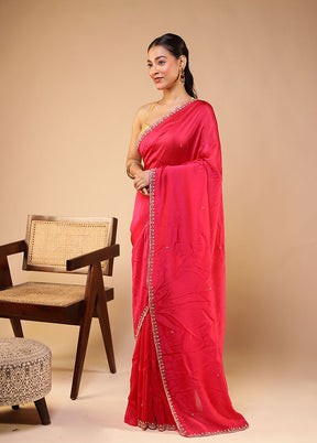 Pink Georgette Saree With Blouse Piece