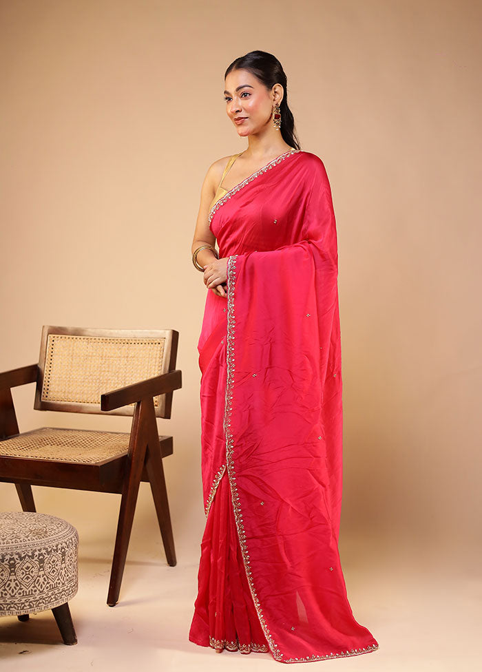 Pink Georgette Saree With Blouse Piece