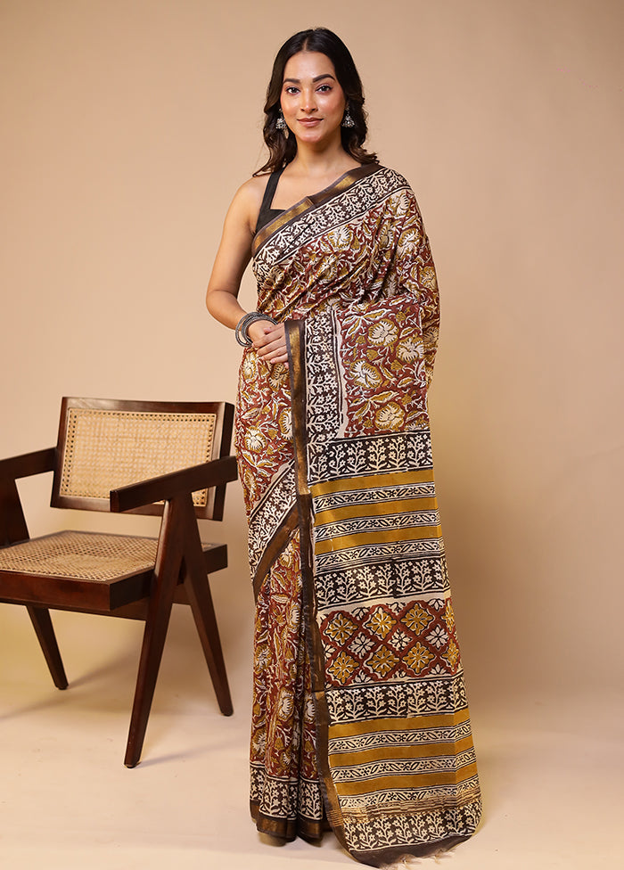 Maroon Chanderi Cotton Saree With Blouse Piece