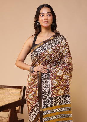 Maroon Chanderi Cotton Saree With Blouse Piece