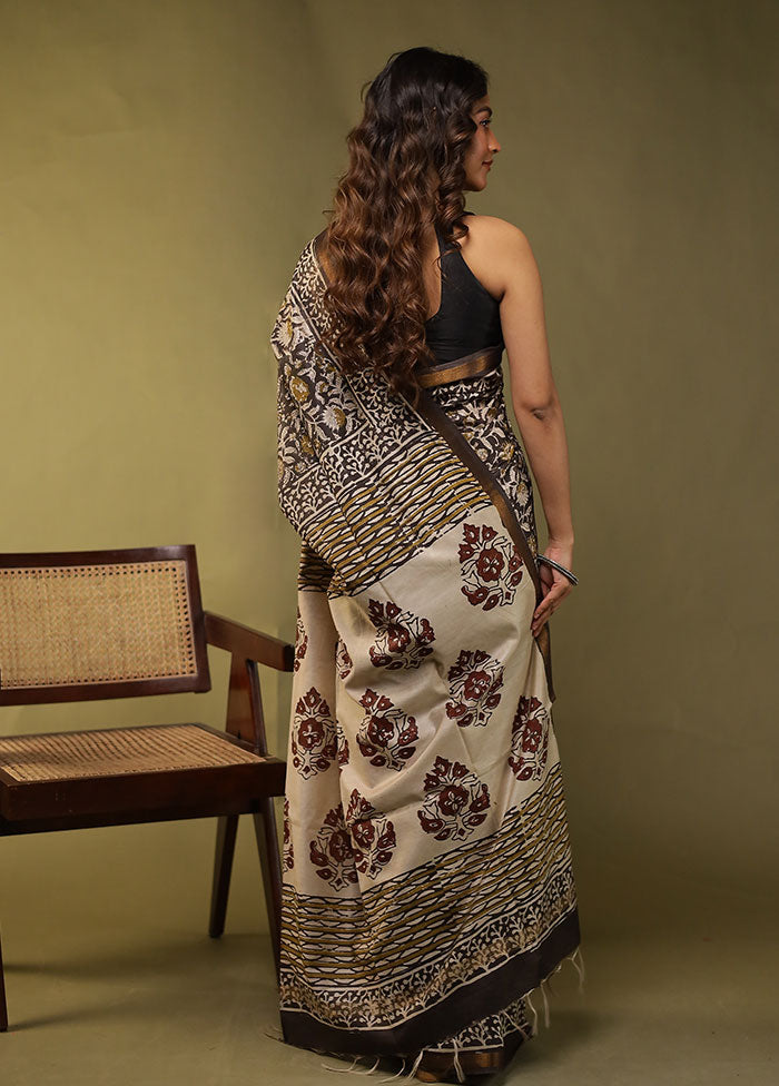 Black Chanderi Cotton Saree With Blouse Piece