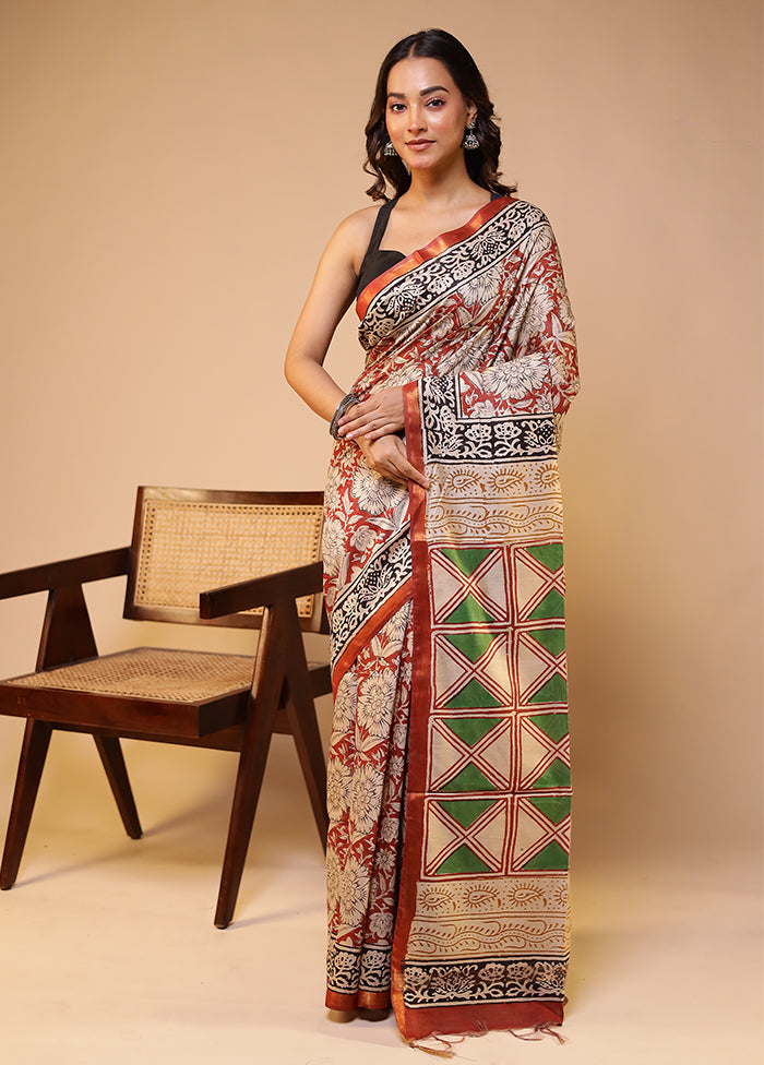 Maroon Chanderi Cotton Saree With Blouse Piece