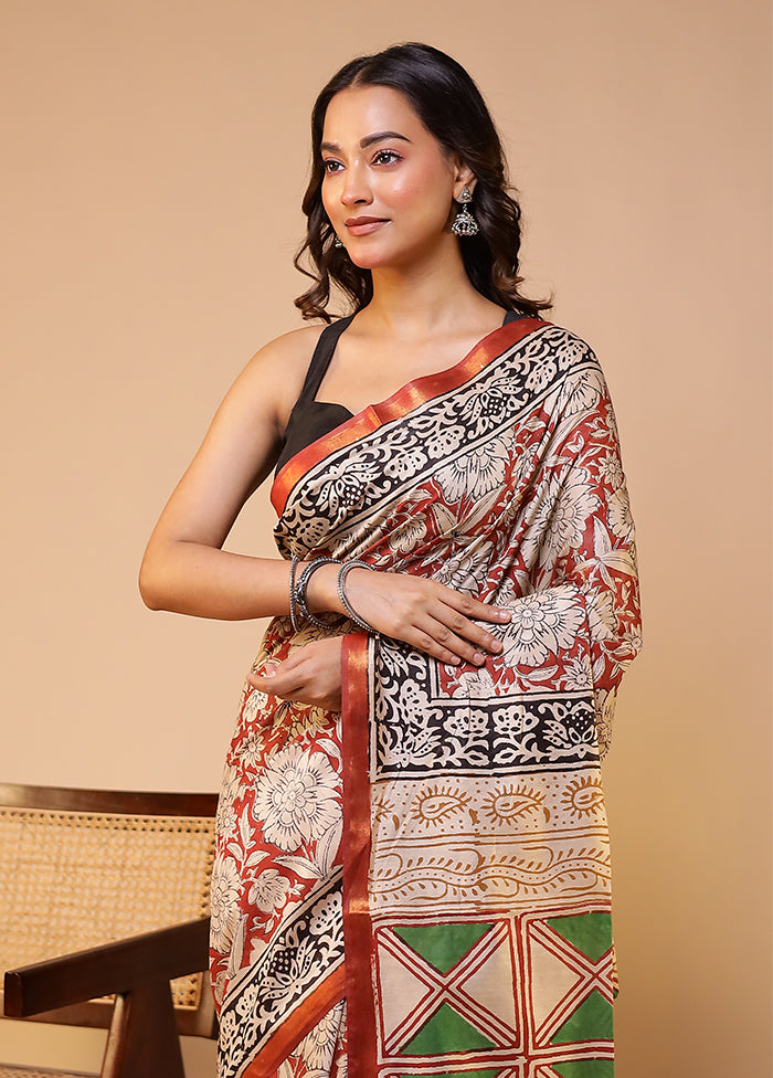Maroon Chanderi Cotton Saree With Blouse Piece