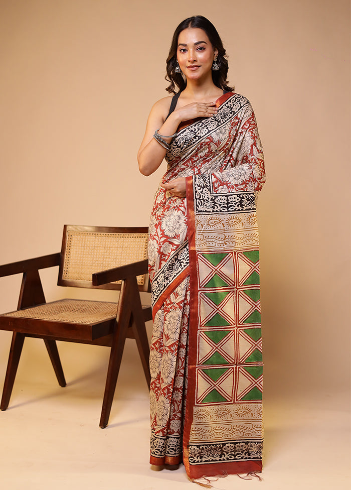 Maroon Chanderi Cotton Saree With Blouse Piece