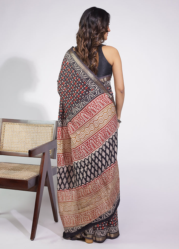 Black Chanderi Cotton Saree With Blouse Piece