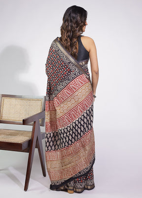 Black Chanderi Cotton Saree With Blouse Piece